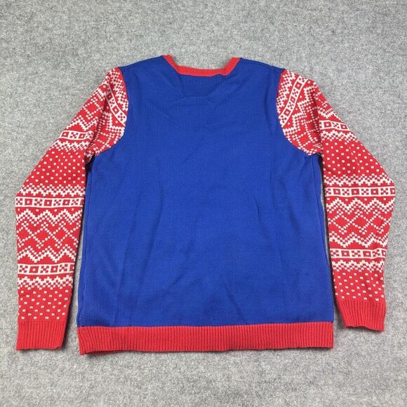 Jolly Sweaters Ugly Christmas Fair Isle Cats Adult XL Blue Red Stars Lights Up* - Picture 8 of 12